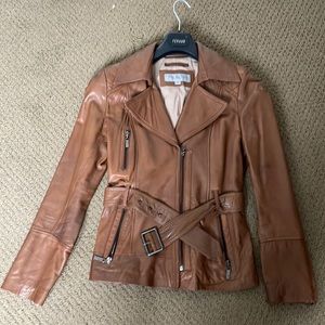 MARC NEW YORK  leather jacket cognac belted size M vintage